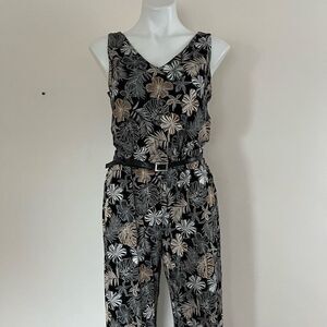 J Jill Wearable Collection Floral  Print Rayon Wide Leg Jumpsuit
